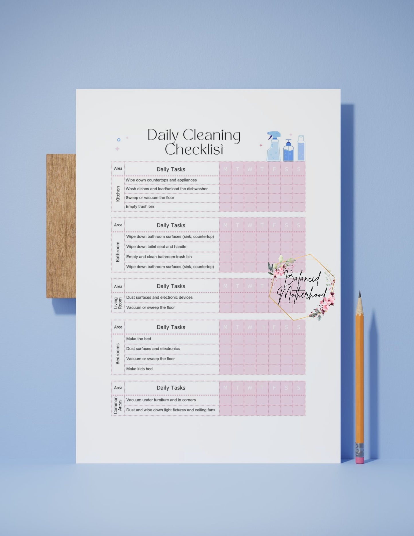 Daily/Monthly Cleaning Checklist Printable